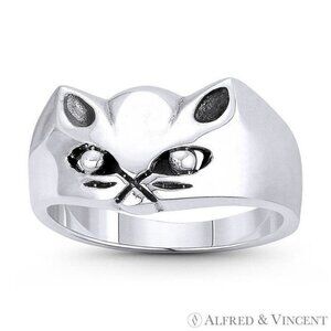 Cat Spirit Animal Charm Independence Totem Ring in .925 Sterling Silver - Size 5